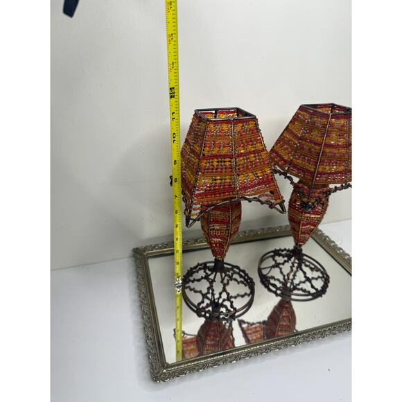 Vintage beaded tea light lamps , beaded candle holders , Red Orange beaded decor - Picture 3 of 7